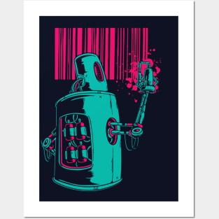 Retro Robot Bar Code Graffiti Posters and Art